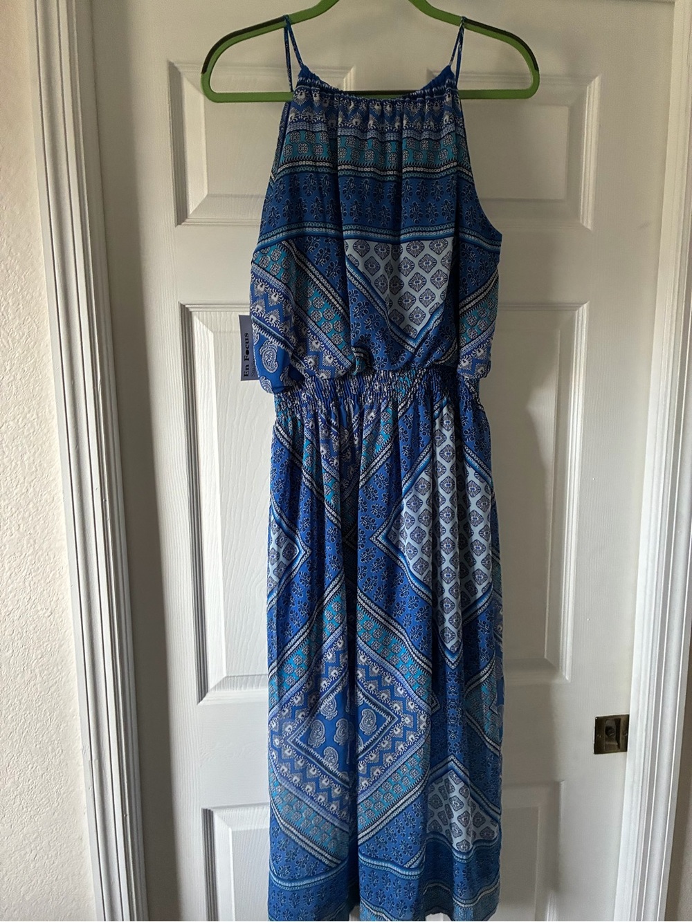 Enfocus Studio Blue Printed V-Neck Maxi Dress with Spaghetti Straps size 14 - Picture 5 of 5